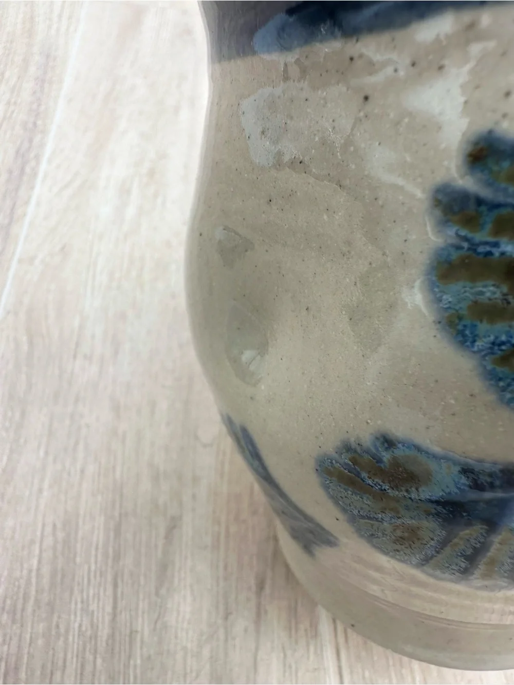 Vintage Blue & Beige Salt Glazed Creamer Handmade Stoneware Pottery Signed